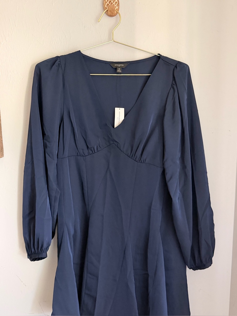 Banana Republic Navy Long Sleeve V-Neck Midi Dress